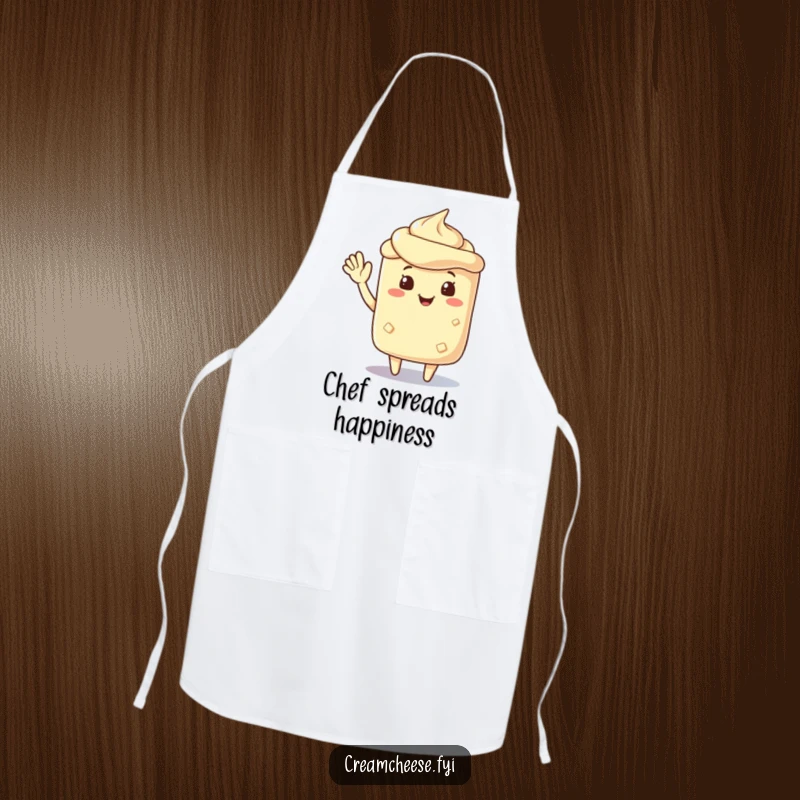 Funny cream cheese spread character waving cheerfully, adding a friendly and protective touch to your kitchen attire.