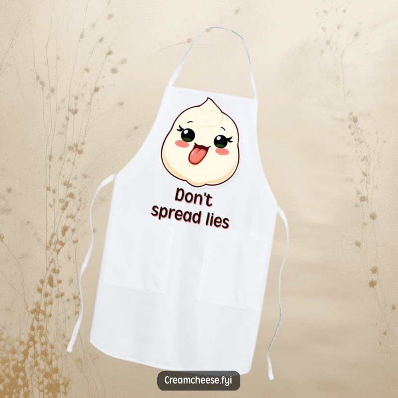 Funny apron showcasing a playful cream cheese dollop character sticking its tongue out, bringing culinary fun and cheeky style to the kitchen.