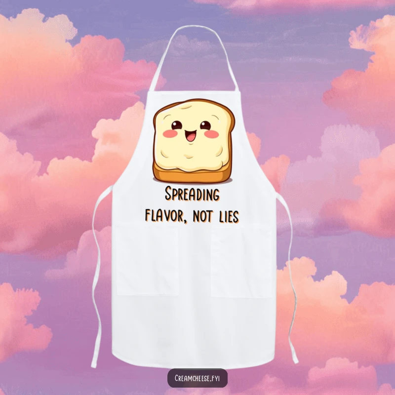 Funny Apron: Winking cream cheese wedge on toast, a humorous cooking accessory.