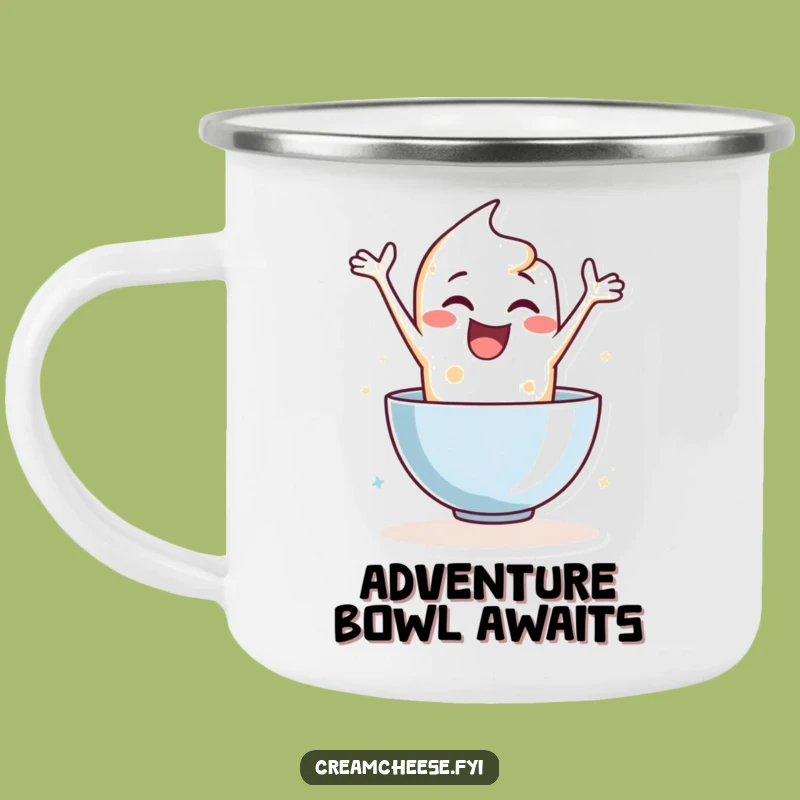 Funny Cream Cheese Leaping Camping Mug: Enthusiastic Fuel for Outdoor Fun