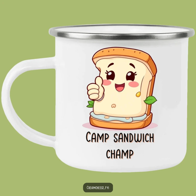 Funny Cream Cheese Sandwich Camping Mug: Approved Adventures - Happy Character