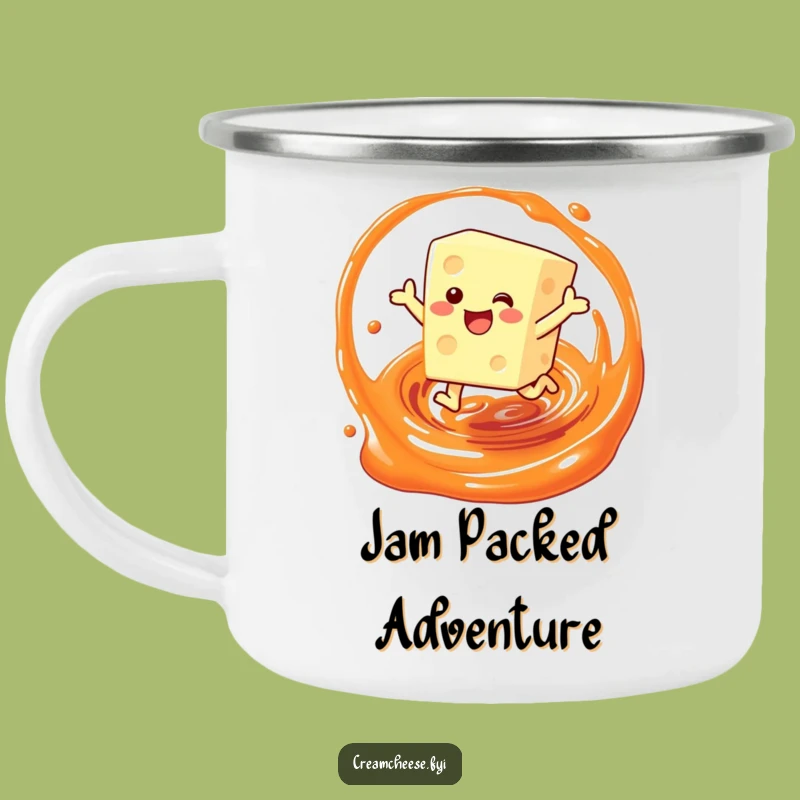 Funny Cream Cheese Jam Leap Camping Mug: Adventure with Breakfast Cheer