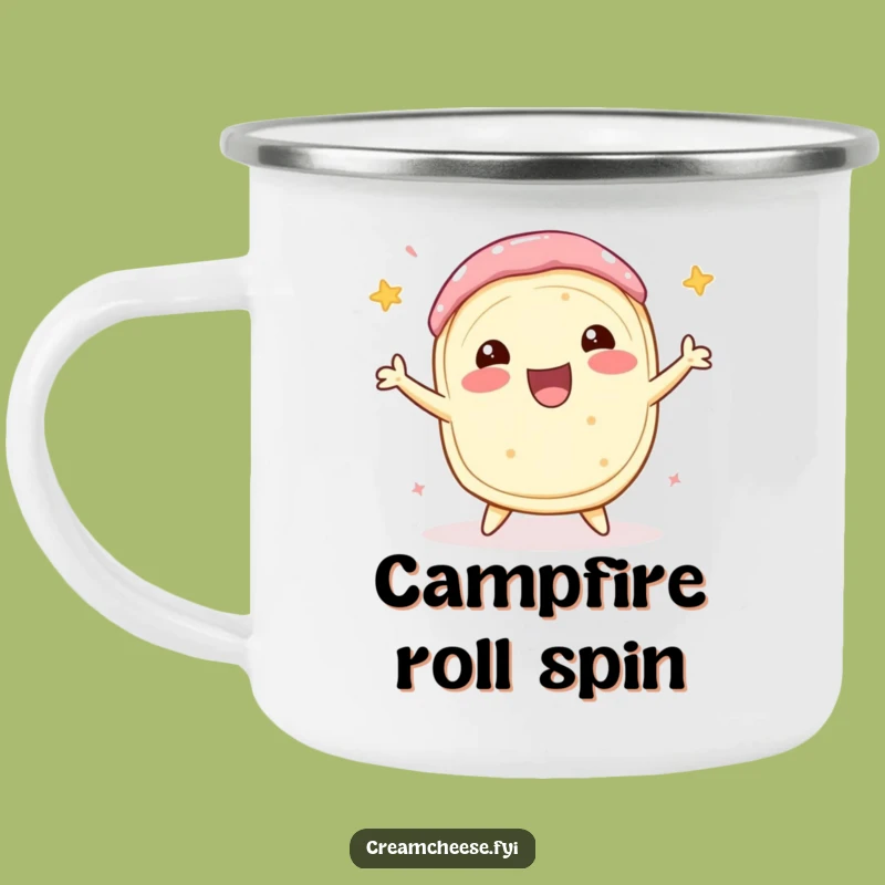 Funny Cream Cheese Roll Spin Camping Mug: Delighted Dairy Outdoor Gift