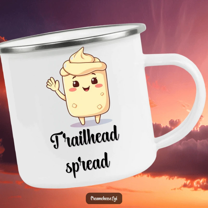 Funny cream cheese spread character waving cheerfully, bringing a friendly and welcoming vibe to your outdoor excursions.