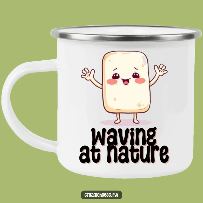 Funny Dancing Cream Cheese Bag Camping Mug: Outdoorsy Cartoon Pal