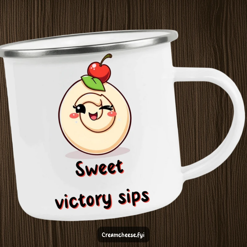 Funny cream cheese swirl character with a cherry hat winking playfully, bringing a touch of cheeky fun to your outdoor adventures.