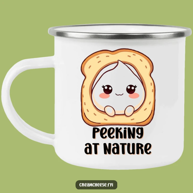 Funny Cream Cheese Peek Camping Mug: Bubbly Character, Outdoor Hilarious Drinkware Gift