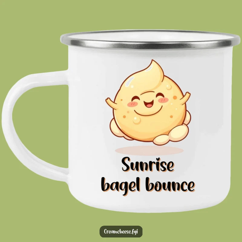 Funny Cream Cheese Blob Camping Mug - Cheerful Bagel Adventure, Gift