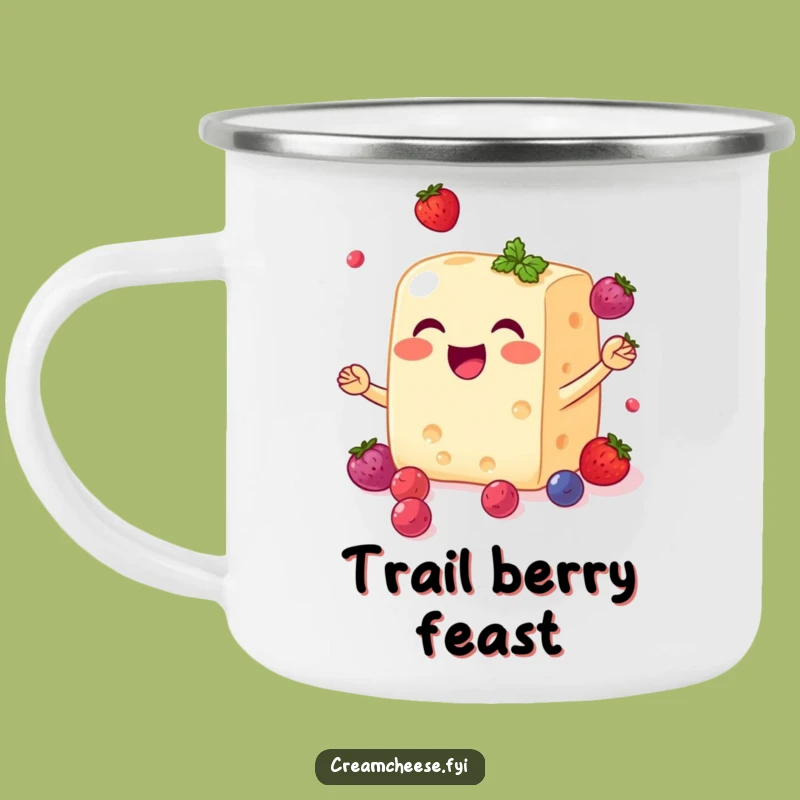 Funny Cream Cheese Berry Camping Mug - Durable Enamel Cup for Outdoor Foodies