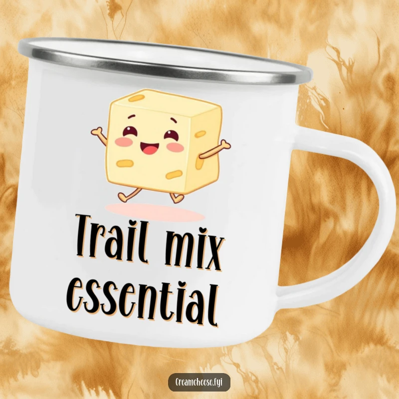 Funny cream cheese block character with legs skipping joyfully, perfect for outdoor adventures and keeping spirits high with its cheerful design.