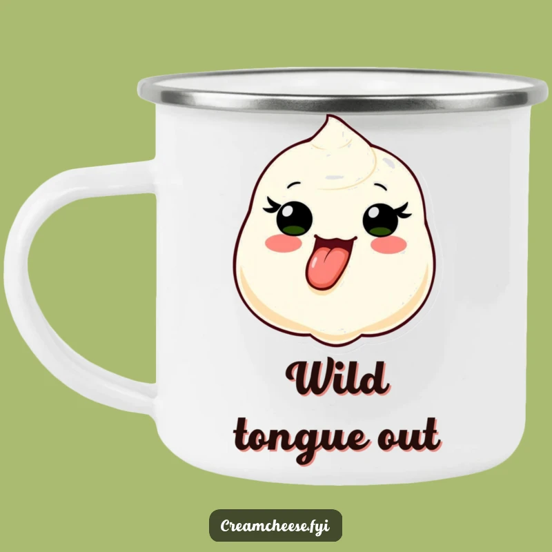 Funny Cream Cheese Tongue Out Camping Mug: Playful Dollop Outdoor Mug Gift