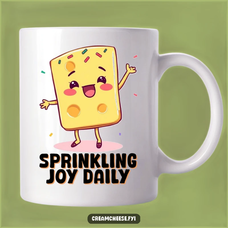 Funny Cheese Slice Dancing Mug: Delightful Sprinkle Celebration Gift