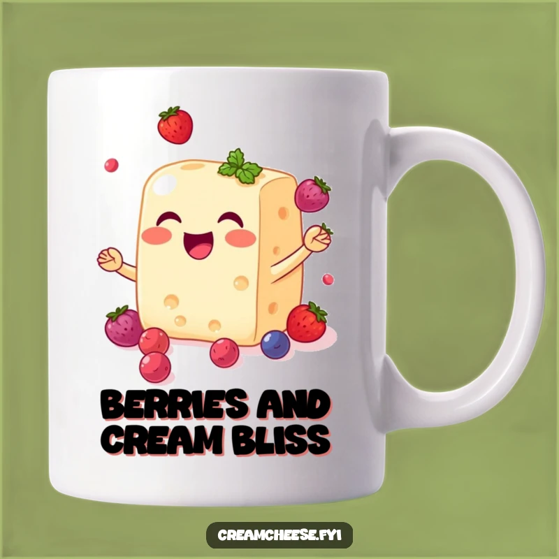 Funny Cream Cheese Berry Juggling Mug - Joyful Dessert Lover Gift for Foodies