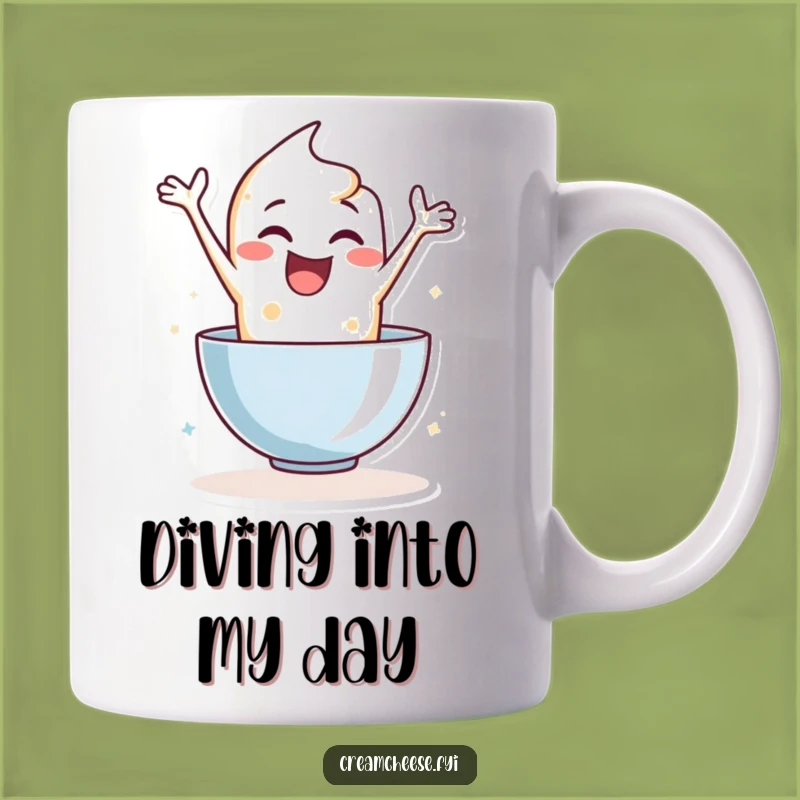 Funny Cream Cheese Leaping Mug: Enthusiastic Humor for Your Daily Brew