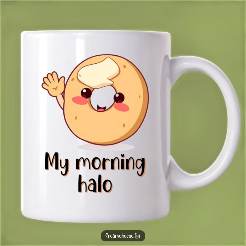 Funny Waving Bagel & Cream Cheese Mug - Breakfast Buddy Funny Gift