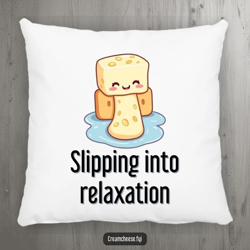 Funny pillow featuring cream cheese enjoying a waterslide ride down a cracker, bringing cozy humor to any room.