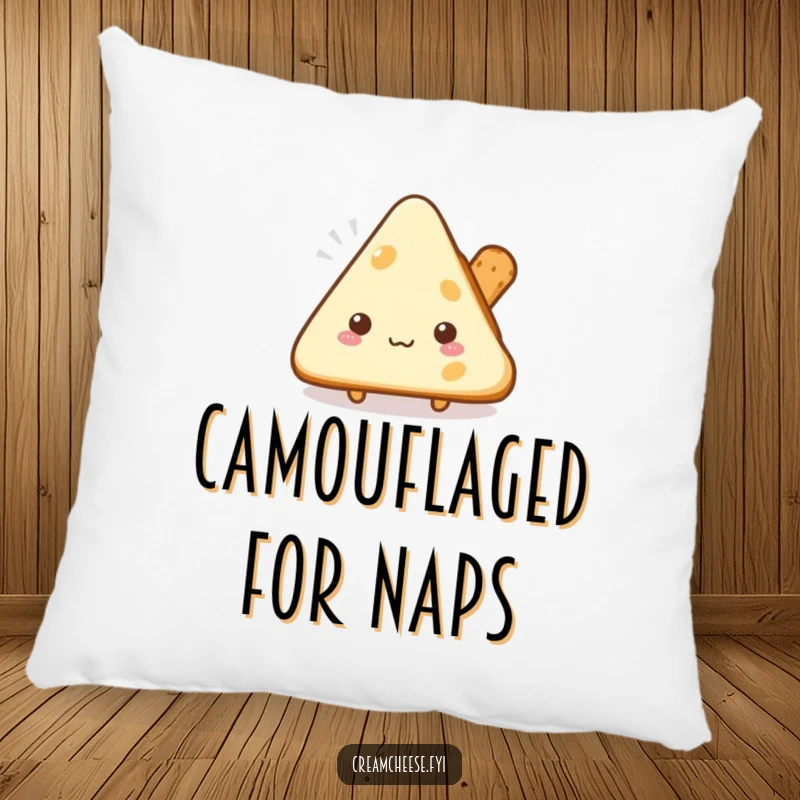 Funny shy cream cheese triangle pillow peeking from behind a breadstick, a soft and humorous accent.