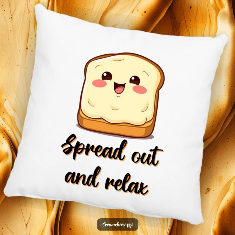 Funny Pillow: Winking cream cheese wedge on toast, comfortable and humorous decor item.