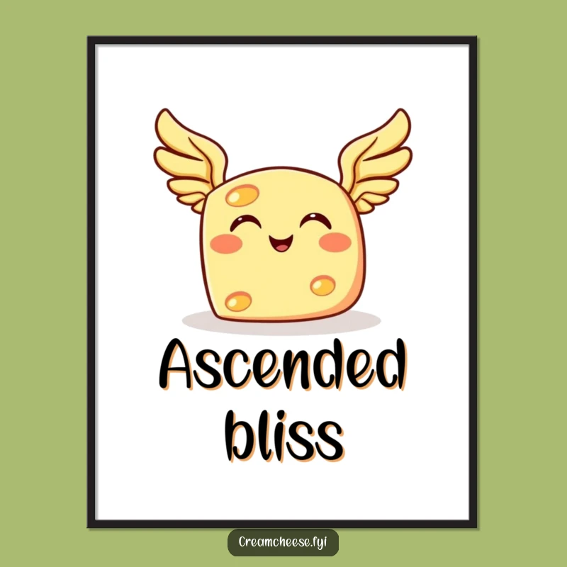 Funny Flying Cheese Digital Art: Grinning Winged Instant Download