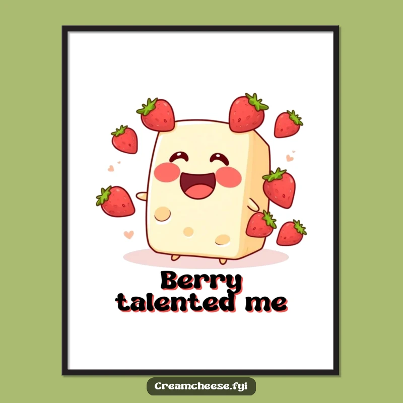 Funny Cream Cheese Strawberry Digital Art: Downloadable Hilarious Fruit Wall Decor for Your Space