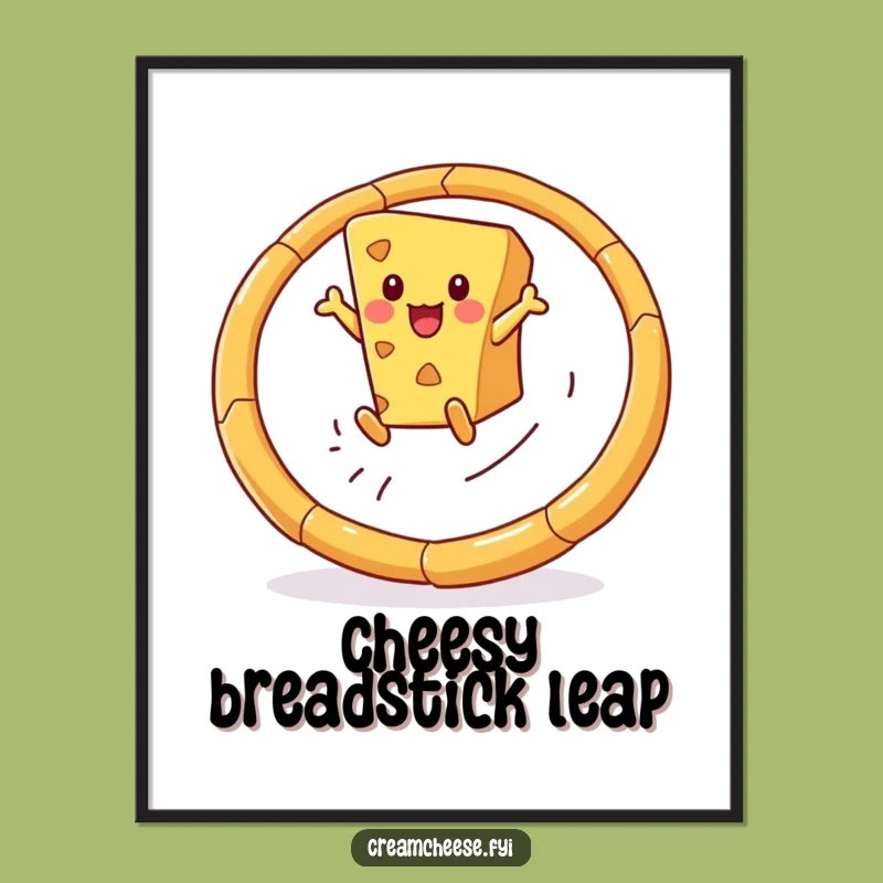 Funny Cheese Wedge Digital Print: Breadstick Hoop Leap, Instant Snack Wall Art!