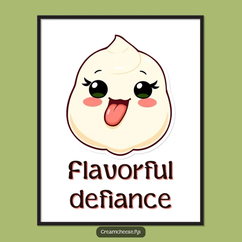 Funny Cream Cheese Tongue Out Digital Art: Playful Dollop Print Gift