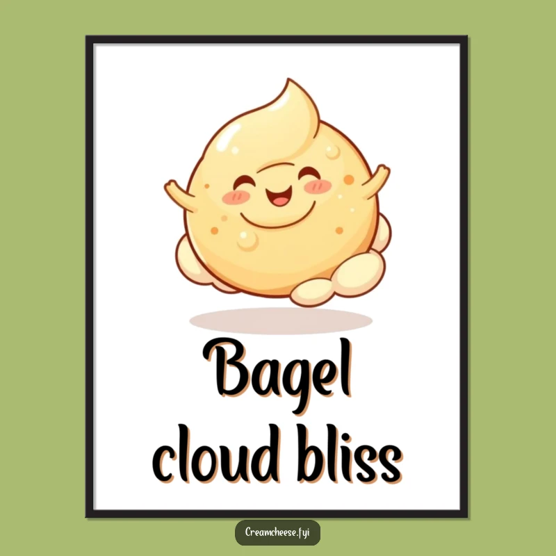 Funny Cream Cheese Blob Digital Art - Cheerful Bagel Bounce Print, Gift