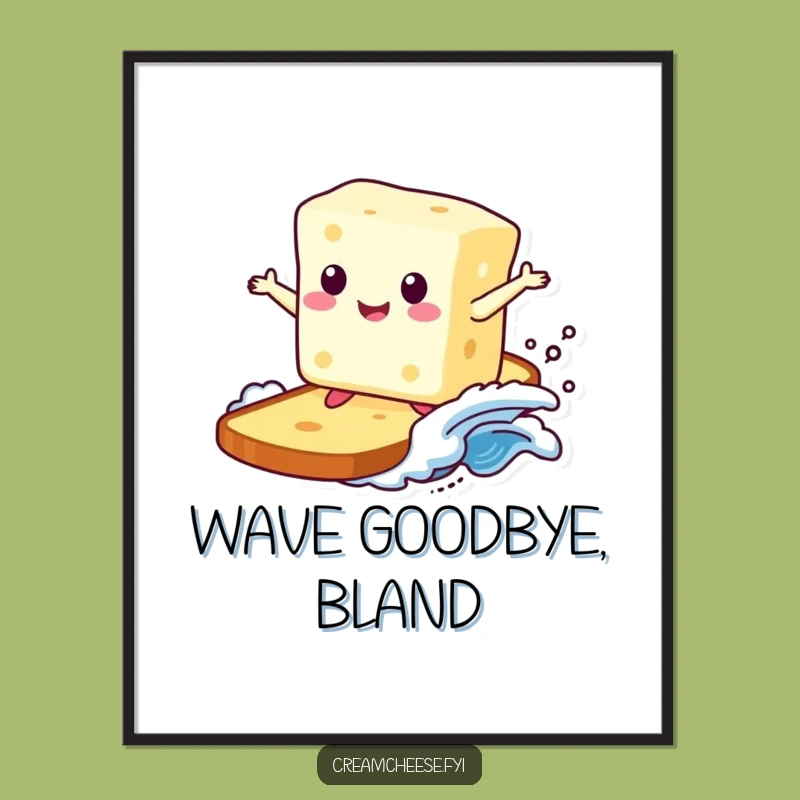 Funny Cream Cheese Surfer Digital Art: Instant Toast Wave Print Funny Gift