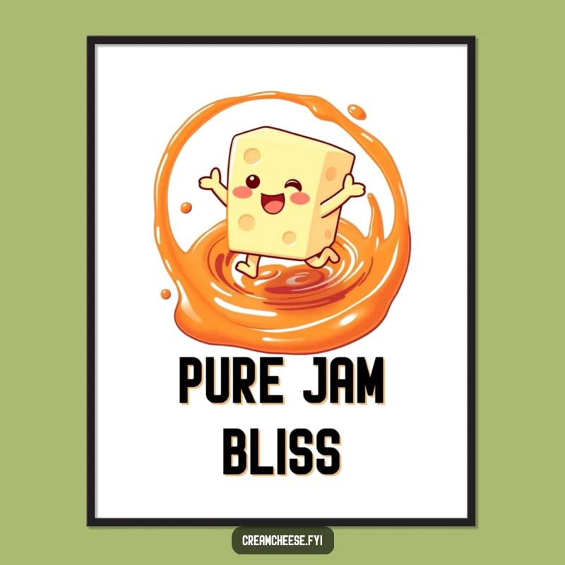 Funny Cream Cheese Jam Leap Digital Art: Joyful Breakfast Character Print