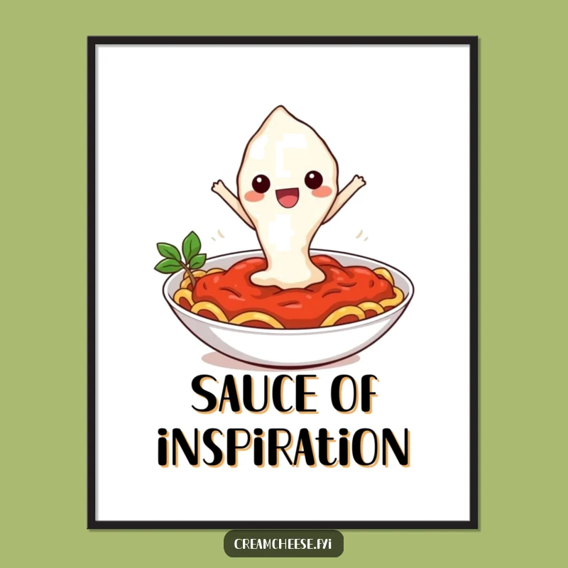 Funny Cream Cheese Pasta Leap Digital Art: Humorous Cartoon Decor