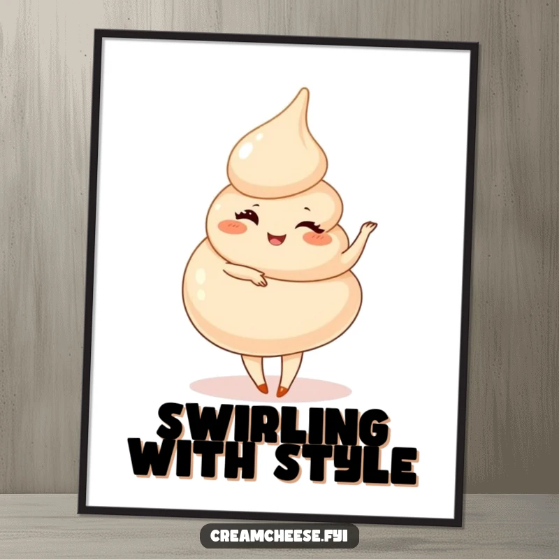 Funny Cream Cheese Swirl Pirouette Digital Art: A playful cream cheese swirl winks and spins, a digital masterpiece of humor.