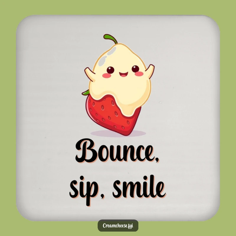 Funny Cream Cheese Blob Coaster: Bouncing Strawberry, Protect Surfaces Hilariously Gift