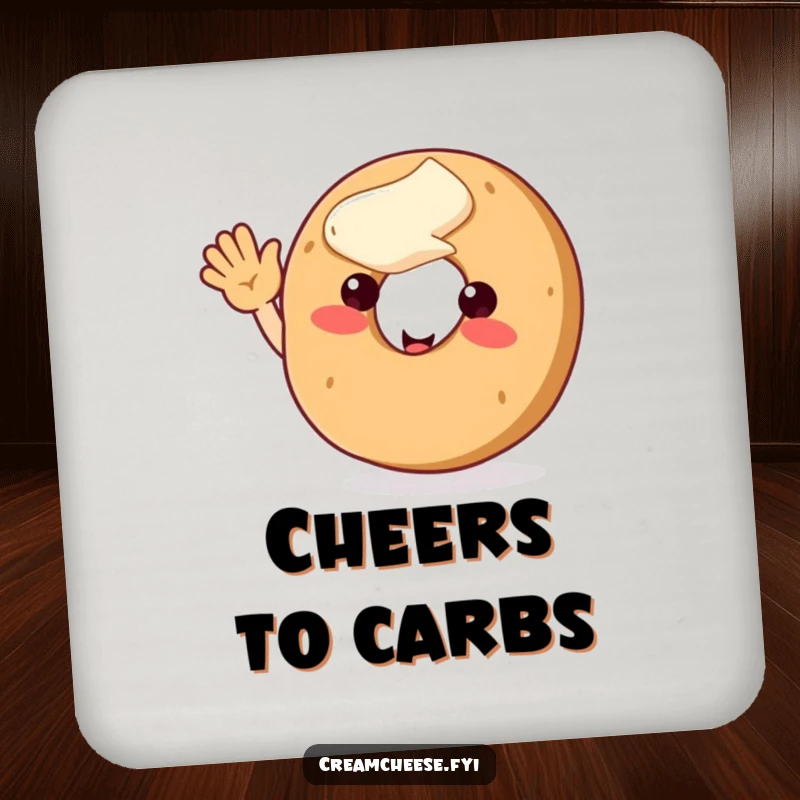 Funny bagel character with cream cheese, waving hello, a cheerful and functional addition to protect your surfaces.