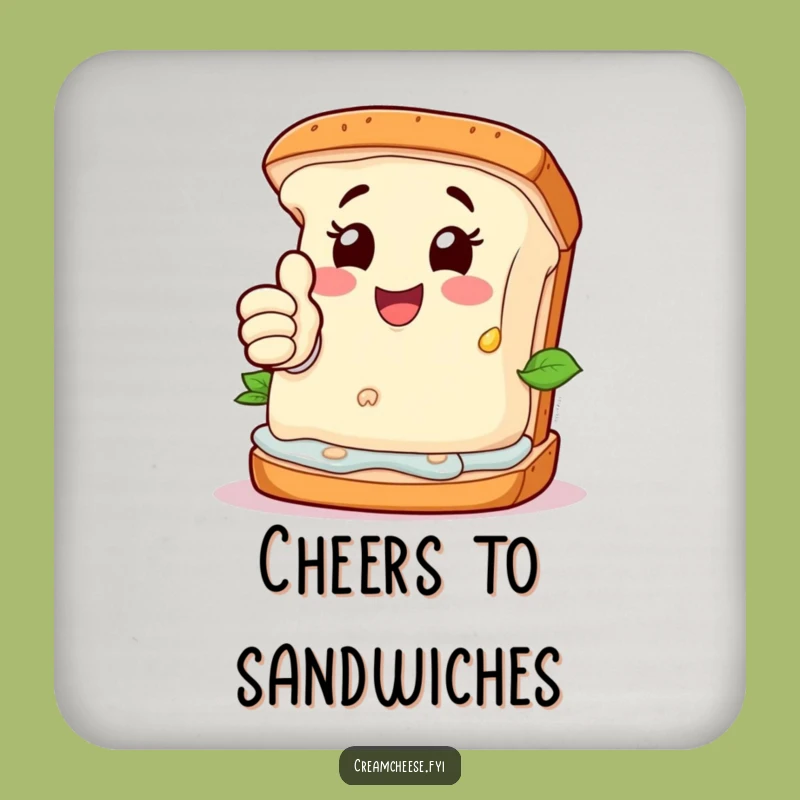 Funny Cream Cheese Sandwich Coaster: Foodie Approval - Happy Character Art