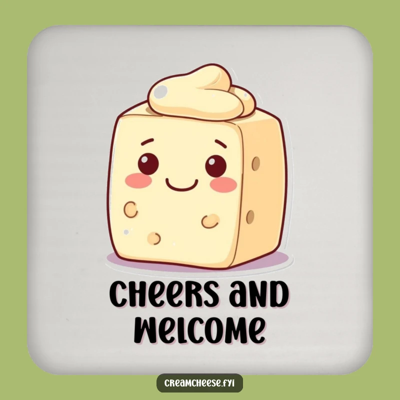 Funny Cream Cheese Block Coaster Welcoming Smile Character