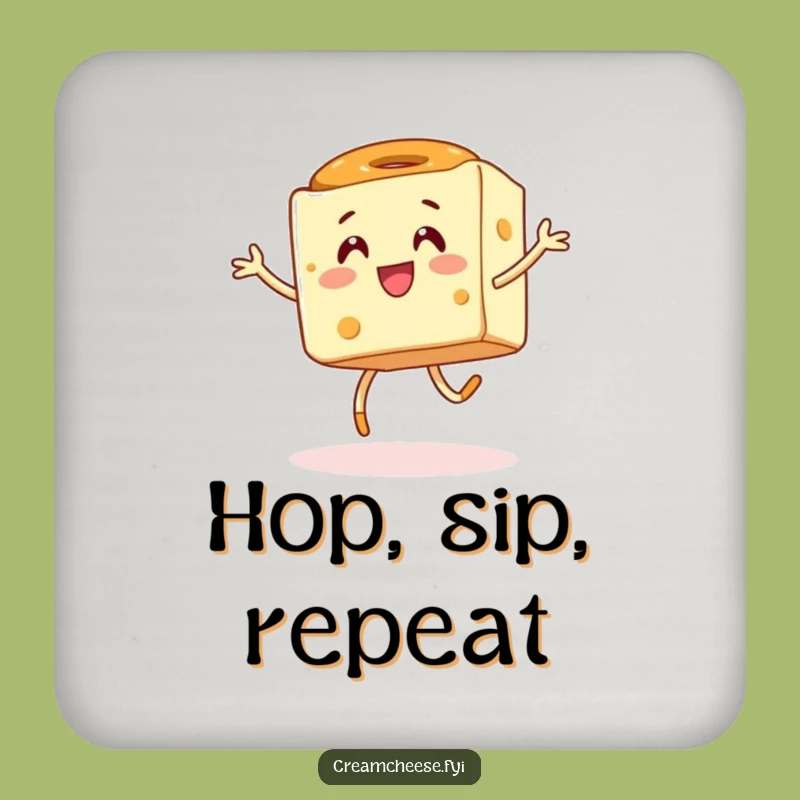 Funny Cream Cheese Hop Coaster: Energetic Cube & Bagel, Protect Surfaces Hilariously Gift