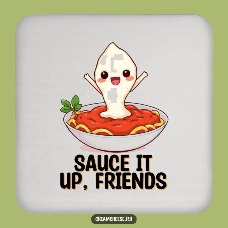 Funny Cream Cheese Pasta Leap Coaster: Quirky Cartoon Table Protector