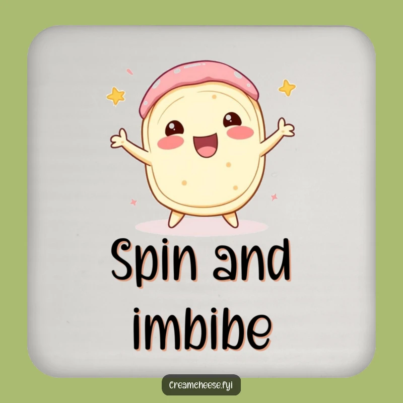 Funny Cream Cheese Roll Spin Coaster: Delighted Dairy Drink Mat, Party Gift