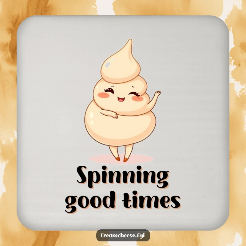 Funny Cream Cheese Swirl Pirouette Drink Coaster: A playful cream cheese swirl winks and performs a smooth pirouette, a stylish protector.