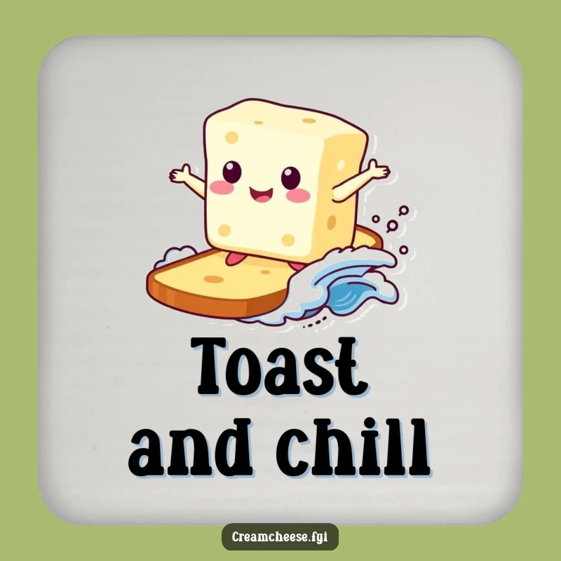 Funny Cream Cheese Surfer Coaster: Protect Surfaces Toast Wave Funny Gift