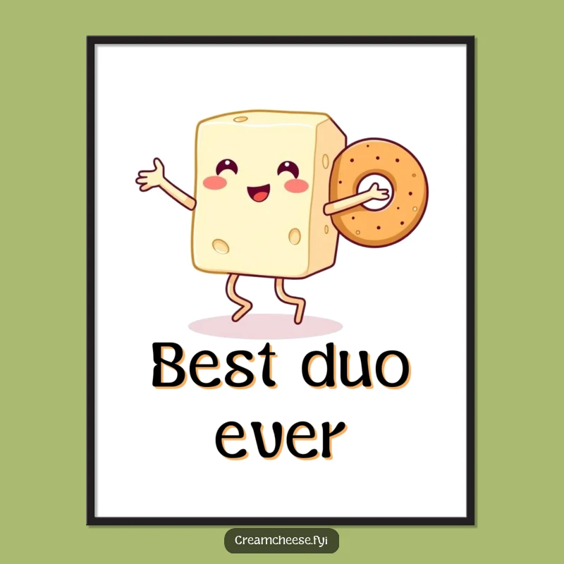 Funny Cream Cheese & Bagel Art Poster: Joyful Breakfast Dance, Unique Foodie Gift