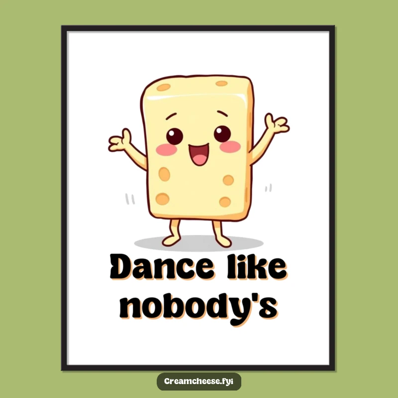 Funny Cream Cheese Poster: Dancing Block Art, Whimsical Wall Art Funny Gift