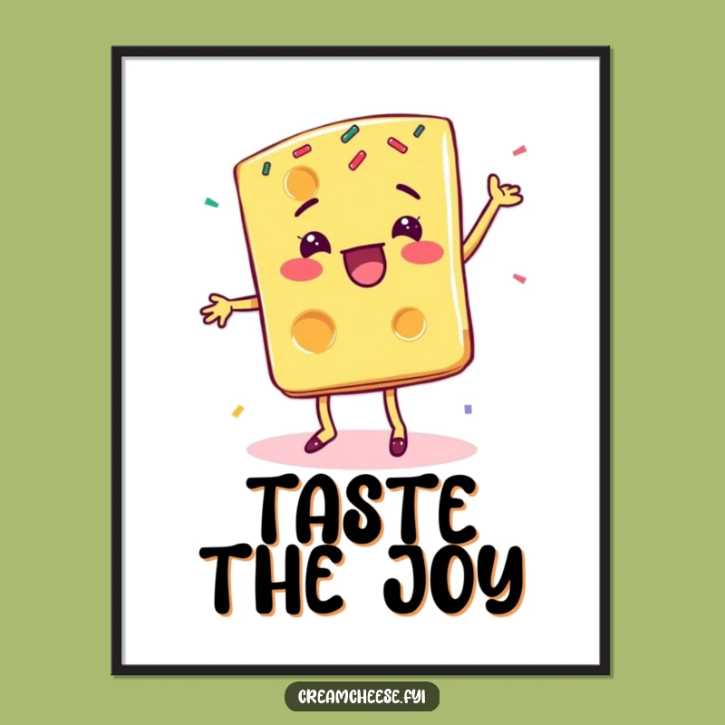Funny Cheese Slice Poster: Happy Sprinkle Dance Wall Art