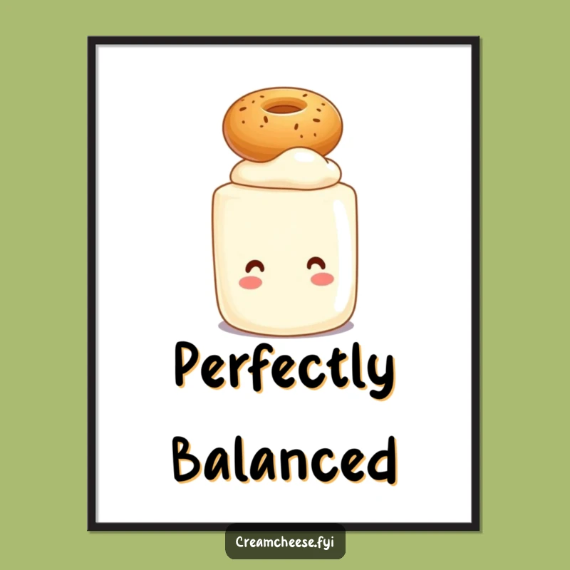Funny Cream Cheese Bagel Balance Poster: Quirky Breakfast Art for Your Walls
