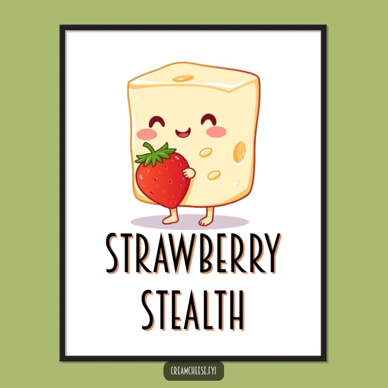 Funny Cream Cheese Strawberry Poster: Cheerful Slice Wall Art, Joyful Gift
