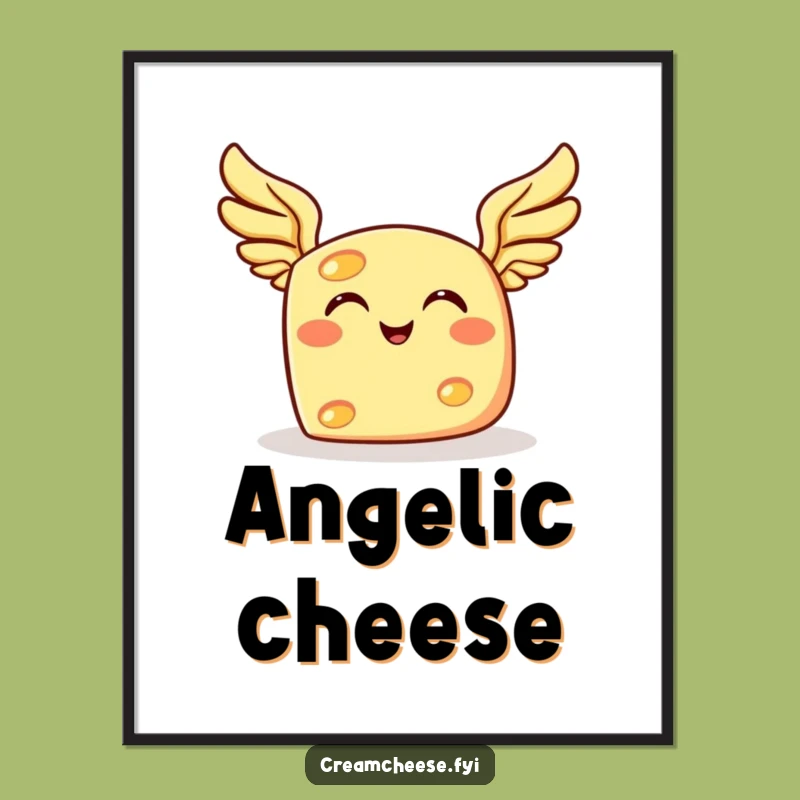 Funny Flying Cheese Poster: Grinning Winged Dairy Art for Walls