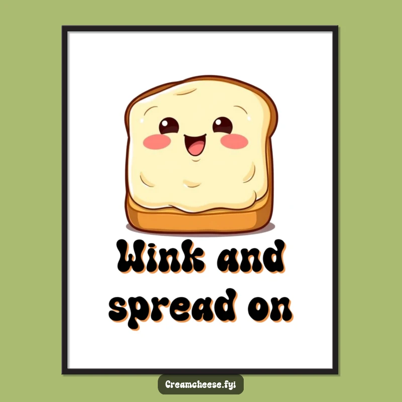 Funny Winking Cream Cheese Poster: Quirky Breakfast Art for Kitchen Walls