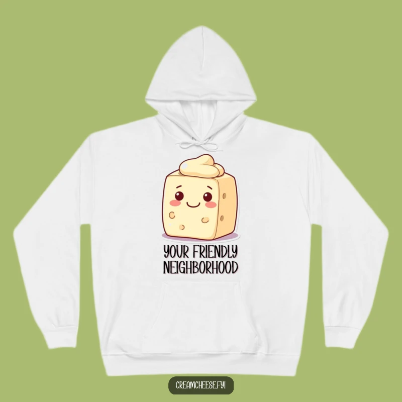 Cozy Funny Cream Cheese Block Hoodie Welcoming Smile Character