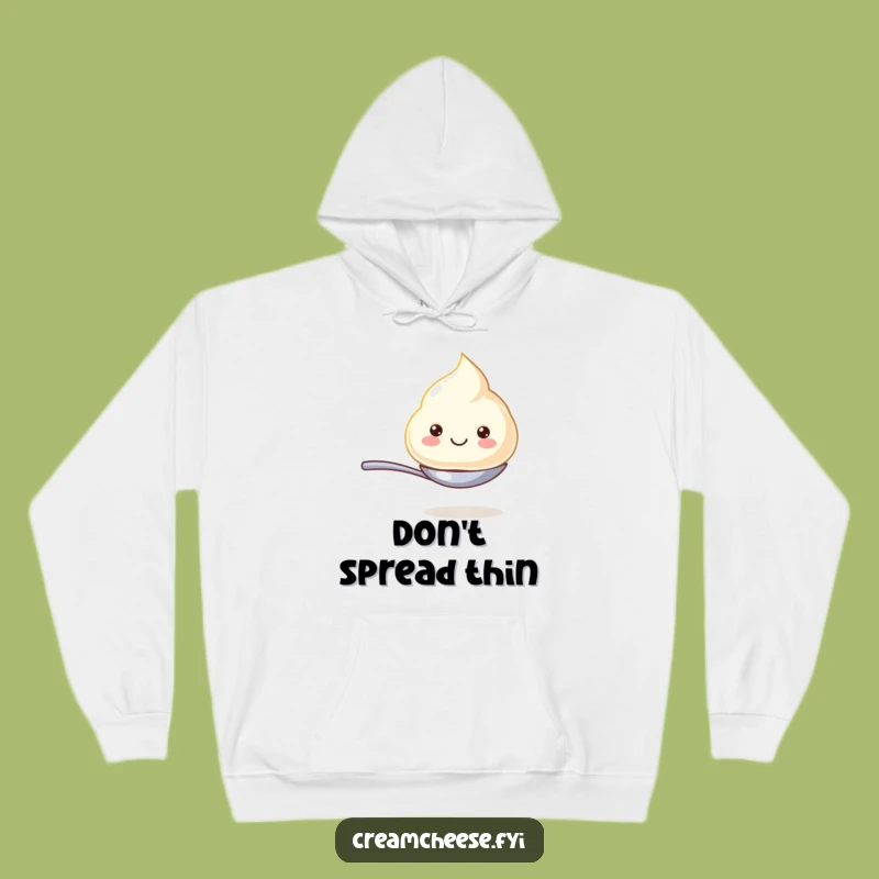 Cozy Funny Cream Cheese Dollop Hoodie: Smiling Spoon Balance, Warm & Hilarious Gift