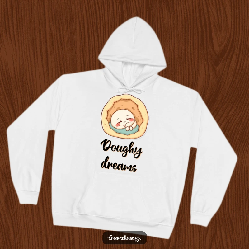 Funny Hoodie: Content cream cheese character blissfully napping inside a small, round doughy hole.